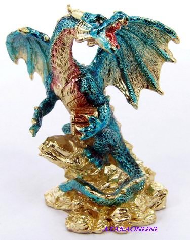 DRAGON HOLDING TREASURE CHEST-PEWTER-FIGURINE-SHINING (6589)