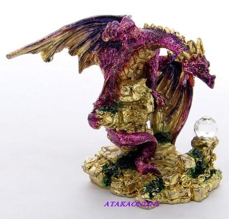 DRAGON ON ROCK-PEWTER-FIGURINE-SHINING (6593)