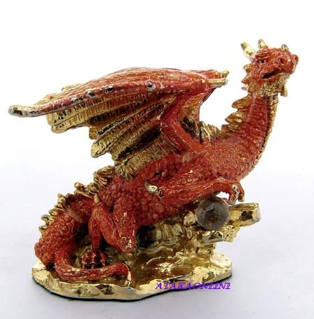 DRAGON ON ROCK-PEWTER-FIGURINE-SHINING (6594)