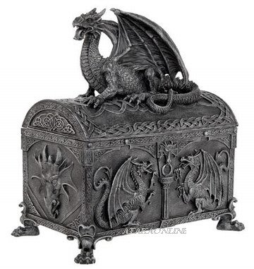 CELTIC DRAGON CHEST-TRINKET BOX- FIGURINE-STATUE (6281)