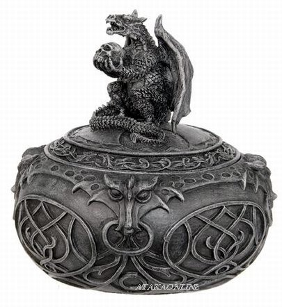 DRAGON WITH SKULL LIDDED BOX-TRINKET BOX- FIGURINE-STATUE (6282)