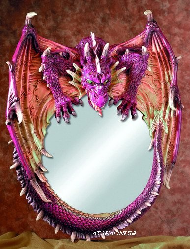 DRAGON ROUND MIRROR-FIERY-FIGURINE-STATUE (5539)