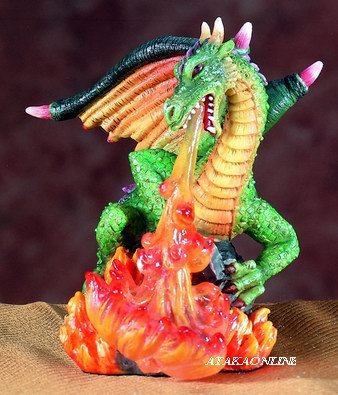 GREEN DRAGON BREATHING FIRE-FIGURINE-STATUE (5549)