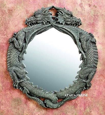 ROUND DRAGON MIRROR-STONE LIKE-FIGURINE-STATUE (5922)