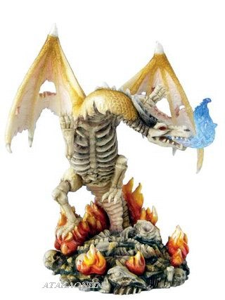 SKELETON DRAGON BREATHING ICE-FIGURINE-STATUE (6293)