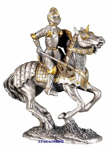 MEDIEVAL KNIGHT ON HORSE-PEWTER-FIGURINE-CHIVALRY (6171)