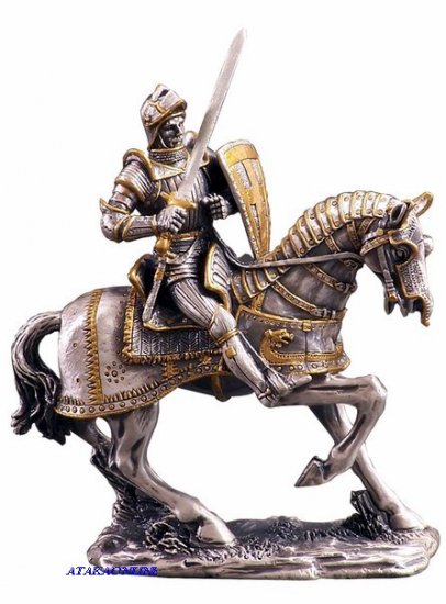 MEDIEVAL KNIGHT ON HORSE-PEWTER-FIGURINE-CHIVALRY (6172)