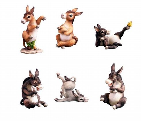 SET OF 6-PLAYFUL DONKEYS-FIGURINES-DISPLAY-FUN (6184)
