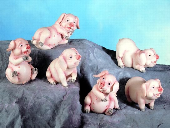 SET OF 6-LITTLE PIGS-FIGURINES--DISPLAY-FUN (4881)