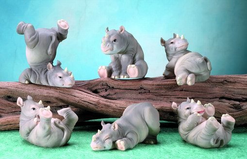 SET OF 6-PLAYFUL RHINOS-FIGURINES-DISPLAY-FUN (5678)