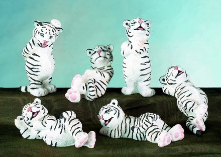 SET OF 6-WHITE TIGER CUBS-FIGURINES-DISPLAY-FUN (5480)