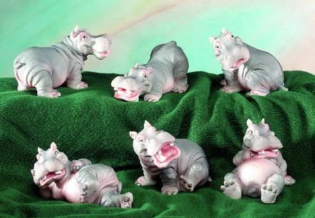SET OF 6-HIPPOS-FIGURINES-DISPLAY-FUN (5163)