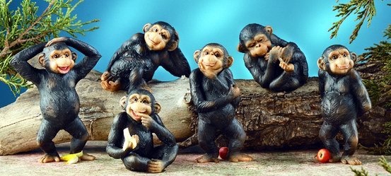 SET OF 6-PLAYFUL CHIMPANZEES-FIGURINES-DISPLAY-FUN (5921)