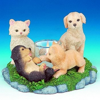 DOGS & CATS HARMONY CANDLEHOLDER-FIGURINES-DISPLAY-FUN (3042)