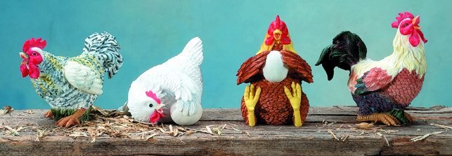 SET OF 4-FARM CHICKENS-FIGURINES-DISPLAY-FUN (5677)