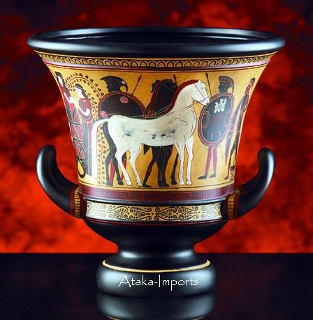 GREEK ANTIQUE VASE-CALYX KRATER-HERAKLES RIDING CHARIOT (6048)