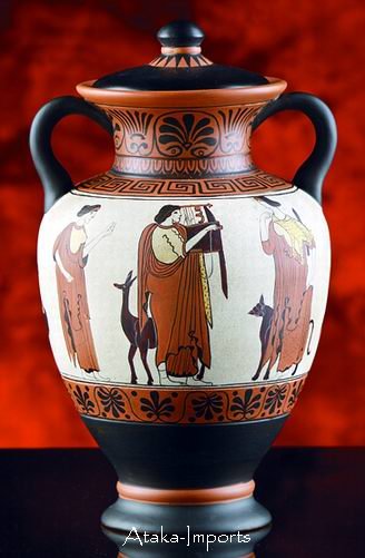 GREEK VASE W APOLLO PAINTING-HAND-PAINTED (6050s)