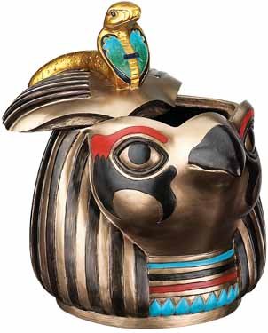 HORUS HEAD BOX W REMOVABLE HEAD LID-FIGURINE-STATUE (6089s)