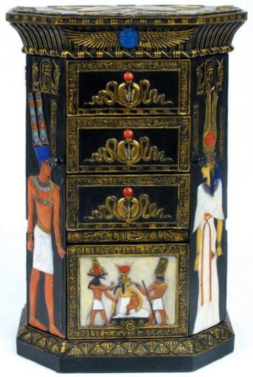 EGYPTIAN JEWELRY BOX W KEY HOLDER-GOLDEN-FIGURINE-STATUE (6748)