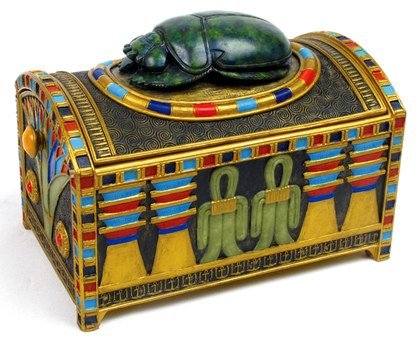 EGYPTIAN JEWERLY BOX W SCARAB-FIGURINE-STATUE (6769)