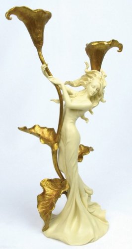 ART NOUVEAU DUAL CANDLEHOLDER-PRETTY LADY #6754