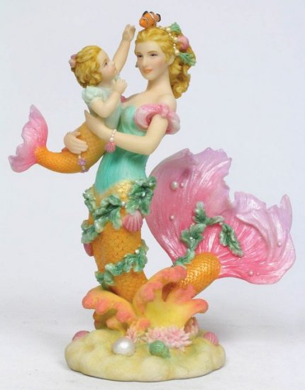 SEA MERMAID W BABY MERMAID STATUE-FIGURINE (7013)