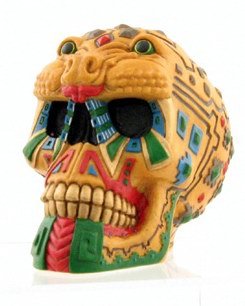 AZTEC JAGUAR SKULL STATUE-FIGURINE (6896)