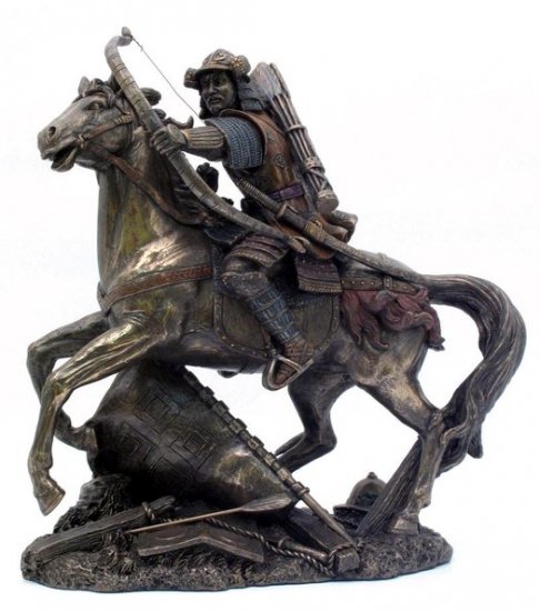 JAPANESE SAMURAI WARRIOR ON HORSE BRONZE LIKE STATUE-FIGURINE (6863)