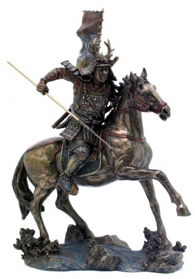 JAPANESE SAMURAI WARRIOR ON HORSE BRONZE LIKE STATUE-FIGURINE (6867)