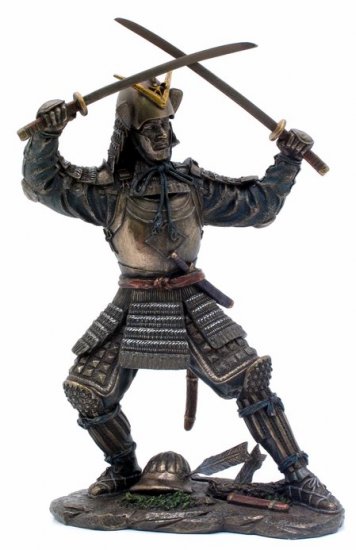 JAPANESE SAMURAI WARRIOR BRONZE LIKE STATUE-FIGURINE (6871)
