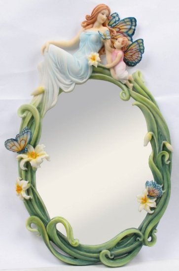 BUTTERFLY FAIRY MOTHER W BABY WALL MIRROR-FIGURINE-STATUE- by Jody Bergsma (7001)