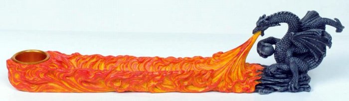 FLAMING DRAGON INCENSE BURNER STATUE-FIGURINE (6853)
