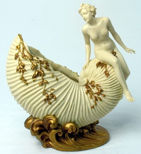 ART NOUVEAU JEWELRY DISH WITH NUDE LADY ON SEASHEL (6929)