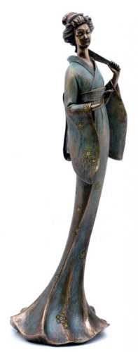 JAPANESE GEISHA GIRL ELEGANT BRONZE LIKE STATUE-FIGURINE (6858)