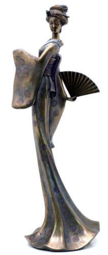 JAPANESE GEISHA GIRL GRACEFUL BRONZE LIKE STATUE-FIGURINE (6856)