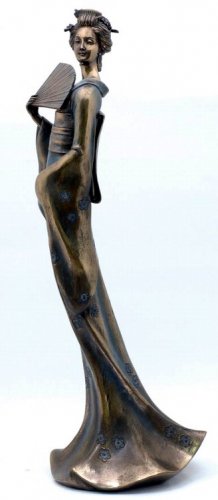 JAPANESE GEISHA GIRL CHARMING BRONZE LIKE STATUE-FIGURINE (6854)