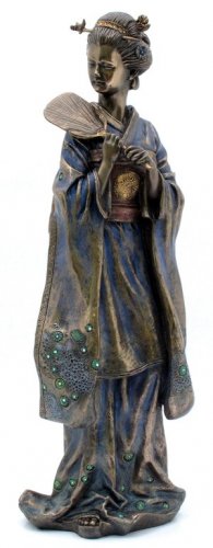 JAPANESE GEISHA ICHISUMI BRONZE LIKE STATUE-FIGURINE (6958)