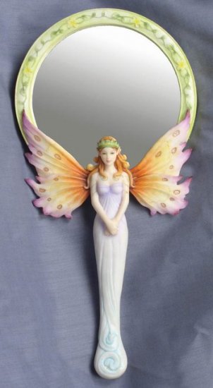 BUTTERFLY FAIRY W HUMMING BIRD HAND MIRROR-FIGURINE-STATUE- by Jody Bergsma (6994)