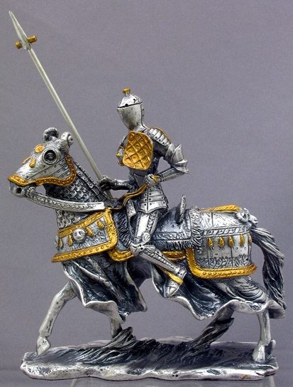 MEDIEVAL KNIGHT ON HORSE W SPEAR-FIGURINE-STATUE PEWTER (6959s)
