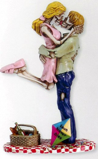 PICNIC SKULL COUPLE FIGURINE/STATUE CAKE TOPPER (7382S)
