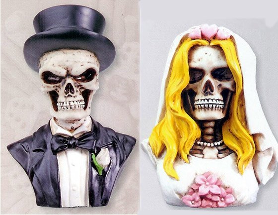 SKELETON COUPLE FIGURINES BUST CAKE TOPPER (7238S/7239S)