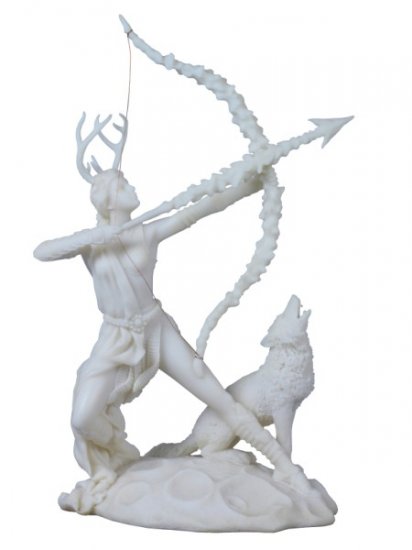 ARTEMIS W HOWLING WOLF-GREEK MYTHOLGOY-ROMAN-SCULPTURE-ARTWORK-MUSEUM COLLECTION (8001)