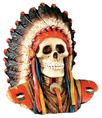 INDIAN SKULL FIGURINE-SKELETON-CHIEF-HALLOWEEN (6360s)
