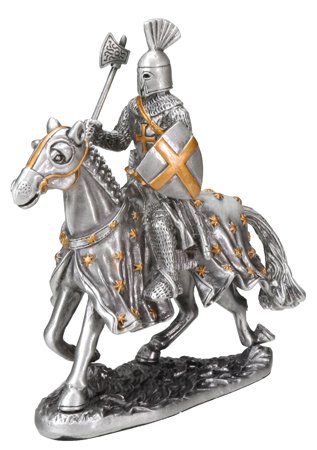 MEDIEVAL KNIGHT ON HORSE W AXE AND SHIELD-FIGURINE-STATUE PEWTER (6750s)