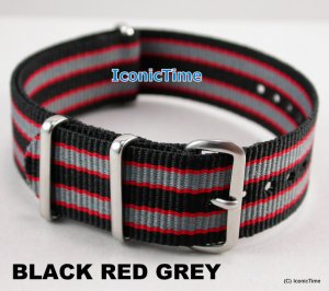 22mm Black-Red-Grey NATO Military Watch Strap Band
