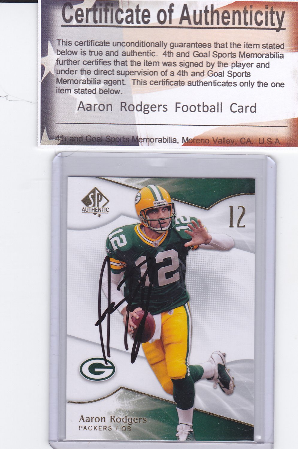 AARON RODGERS AUTOGRAPHED 2009 SP AUTHENTIC WITH COA