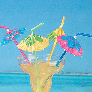 48 Multicolored Cocktail Parasol Umbrella Straws
