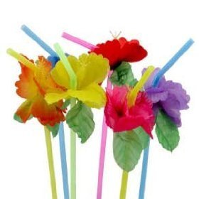 24 Multicolored Flower Bendy Straws Luau Cocktail Drink