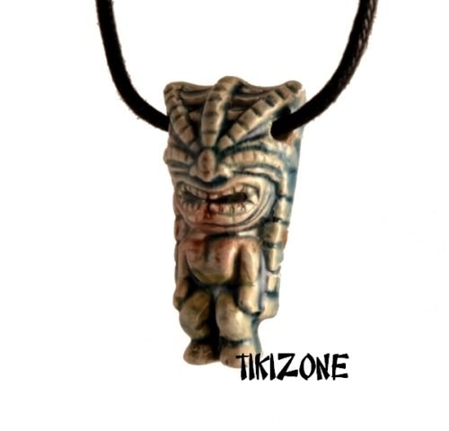 Ceramic Angry Tiki Head Necklace Luau Parrothead Lovers