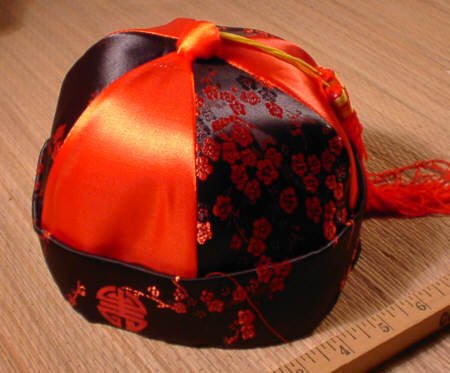 Red Chinese Mandarin Satin Hat - New Year Dragon
